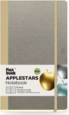 Flexbook Applestars vonalas jegyzetf�zet � ez�st, 13 � 21 cm, almaalap� k�rnyezetbar�t bor�t�val