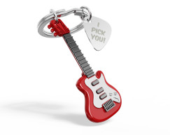 Elektromos gitár pengetővel, piros/ezüst - Kulcstartó