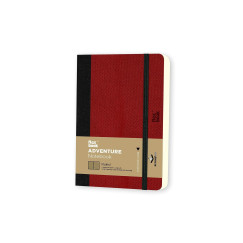 Flexbook Adventure vonalas jegyzetf�zet � piros, 9 � 14 cm, m�b�r bor�t�val, bels� zsebbel �s k�nyvjelz�vel