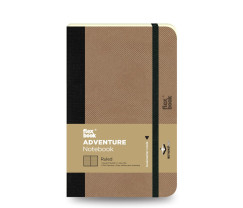 Flexbook Adventure vonalas jegyzetfüzet tevebarna, 9 × 14 cm, műbőr borítóval, belső zsebbel és könyvjelzővel
