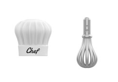 Séf sapka habverővel, ezüst/fehér - Kitűző