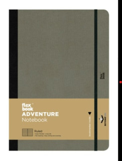 Flexbook Adventure vonalas jegyzetfüzet – elefántszürke, 9 × 14 cm, műbőr borítóval, belső zsebbel és könyvjelzővel