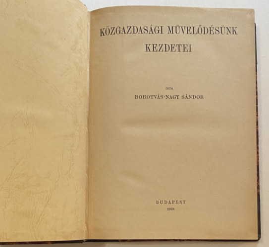 Borotvs-Nagy Sndor - Kzgazdasgi mveldsnk kezdetei