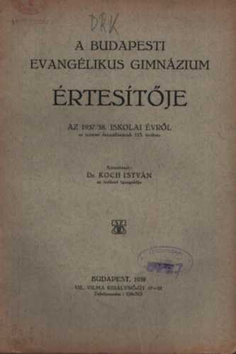 A Budapesti Evanglikus Gimnzium rtestje az 1937/38. iskolai vrl