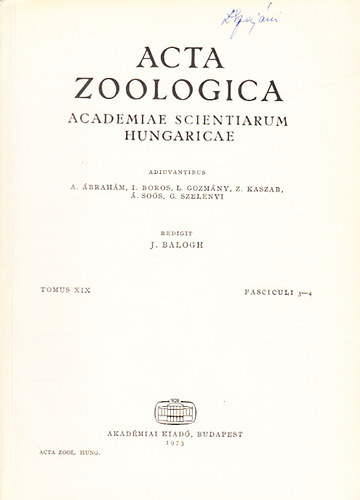 Acta Zoologica (A Magyar Tudomnyos Akadmia zoolgiai kzlemnyei - Academiae Scientiarum Hungaricae) (Tomus XIX., Fasciculi 3-4.)