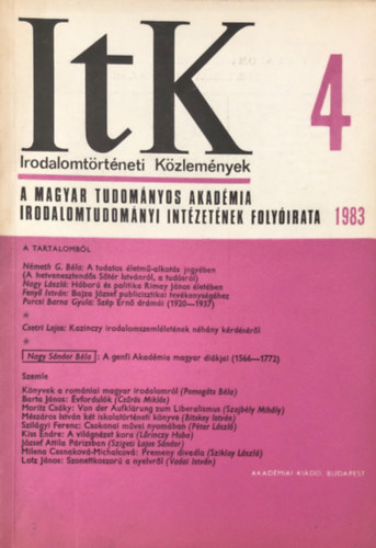 Irodalomt�rt�neti k�zlem�nyek 1983. LXXXVII. 4. sz�m