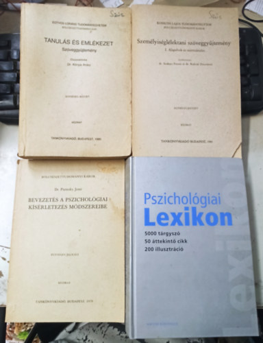 4 db Pszicholgia: Bevezets a pszicholgiai ksrletezs mdszereibe +Pszicholgiai Lexikon +Szemlyisgllektani szveggyjtemny +Tanuls s emlkezet Szveggyjtemny