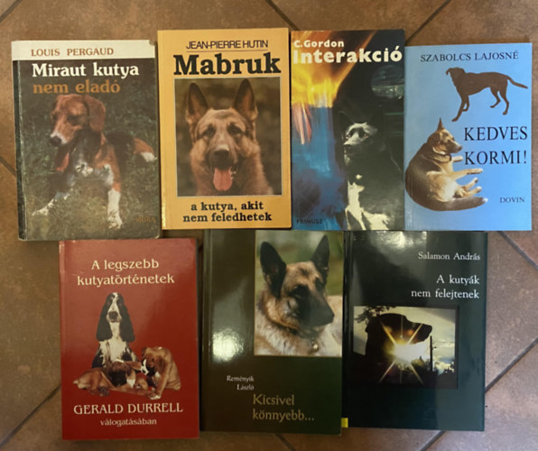 7 db k�nyv sz�vszor�t� kutyat�rt�netekkel - A legszebb kutyat�rt�netek, Kicsivel k�nnyebb..., A kuty�k nem felejtenek, Miraut kutya nem elad�, Mabruk, a kutya, akit nem feledhetek, Interakci�, Kedves Kormi!