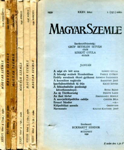 8 k�tet Magyar Szemle (1929/2 db, 1938/1 db, 1939/5 db)