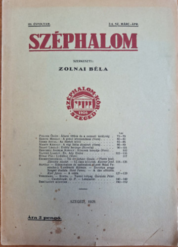 Zolnai Bla  (szerk.) - Szphalom III. vfolyam 3-4. sz. mrc.-pr.