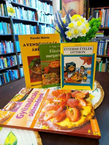 Gasztron�mia k�nyvcsomag 4 darabos K�NYVMENT� AJ�NLAT: A vend�gv�r�s �b�c�je, F�zz�nk margarinnal!, �ttermi �telek otthon, Gy�m�lcs�s s�tem�nyek
