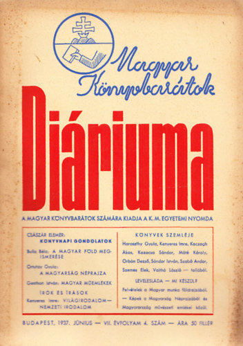 Magyar knyvbartok diriuma  VII. vfolyam 4. szm (1937. jnius)