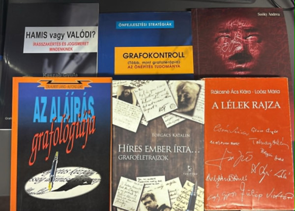 Grafol�giai k�nyvcsomag (6 darab) Hamis vagy val�di?; Grafokontroll; A k�z�r�s hangjai; Az al��r�s grafol�gi�ja; H�res ember �rta...; A l�lek rajza