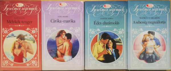 4 db kötet a Vörös Rózsa Szerelmes regények sorozatból (Mélykék tenger, Ciróka-maróka, A sebesség megszállotja, Édes elszámolás)