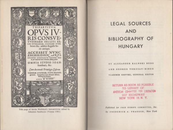 Vladimir Gsovski - Legal Sources and Bibliography of Hungary