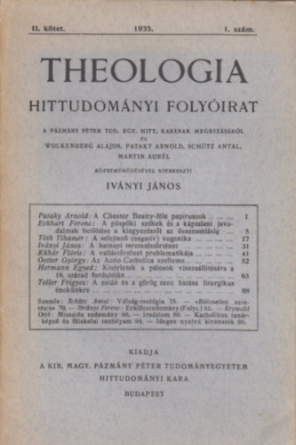 Theologia hittudomnyi folyirat II. ktet 1935. 1. szm