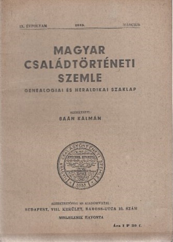 Magyar csal�dt�rt�neti szemle (IX. �vf. 1943. m�rcius)