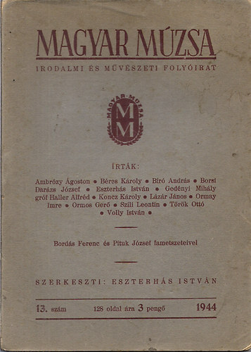 Magyar Mzsa 1944- Irodalmi s mvszeti folyirat (Bords Ferenc s Pituk Istvn fametszeteivel)