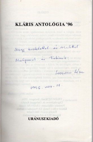 dr. Trknyi Imre . Gyrgypl Katalin (szerk.) - Klris antolgia '96- dediklt