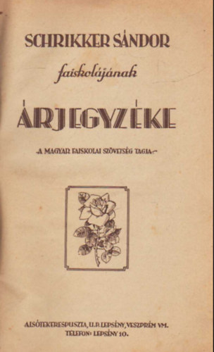 Schrikker S�ndor faiskol�ja 1940-41- �rjegyz�ke