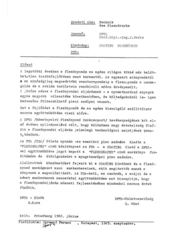 A flexogr�fiai nyomtat�s technol�gi�ja (K�zirat)