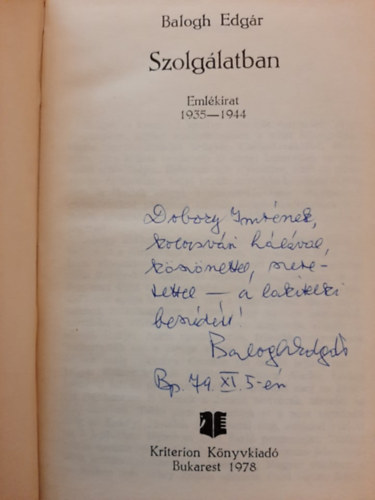 Szolglatban (Emlkirat 1935-1944)