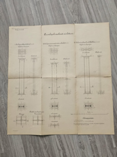Az oszlopok szerkezeti r�szletterve - autogr. Kl�sz Gy. Budapest - Budapesti villamos v�rosi vas�t, rakparti vonal - tervrajz