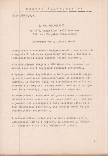 Magyar �llamvasutak - 5 db. helyesb�t� f�zet F.3. sz. Forgalmi Utas�t�shoz