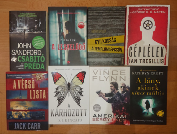 8 lebilincsel thriller: Amerikai brgyilkos, A leskeld, A krhozott, A csbt prda, A vgs lista, A lny, akinek nincs mltja, Gpllek, Gyilkossg a templomlpcsn