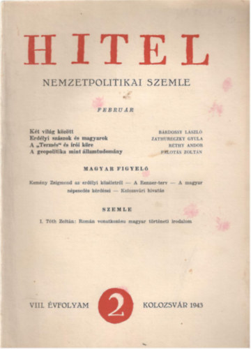 Hitel nemzetpolitikai szemle VIII. �vfolyam 2. sz�m / 1943 febru�r