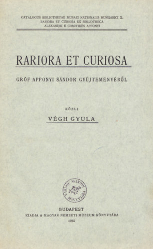 Vgh Gyula - Pariora et Curiosa - Grf Apponyi Sndor gyjtemnybl