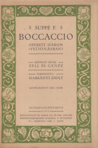 Boccaccio (operett hrom felvonsban) (Kozma Lajos bort)