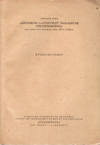 �rp�dkori latinnyelv� irodalmunk st�lusprobl�m�i - K�l�nlenyomat