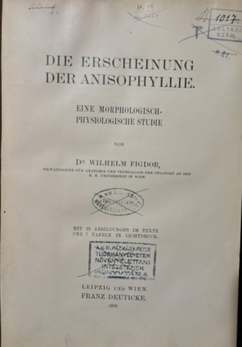 Die Erscheinung der Anisophyllie ( Az anizofil jelensge) nmet nyelven 1909