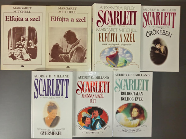 Scarlett knyvcsomag (kronolgiai sorrendben) 1. Elfjta a szl  1-2 . / 2. Scarlett / 3. Scarlett rkben / 4 Scarlett gyermekei / 5. Ahonnan a szl fjt / 6. Boldogtalan boldog vek