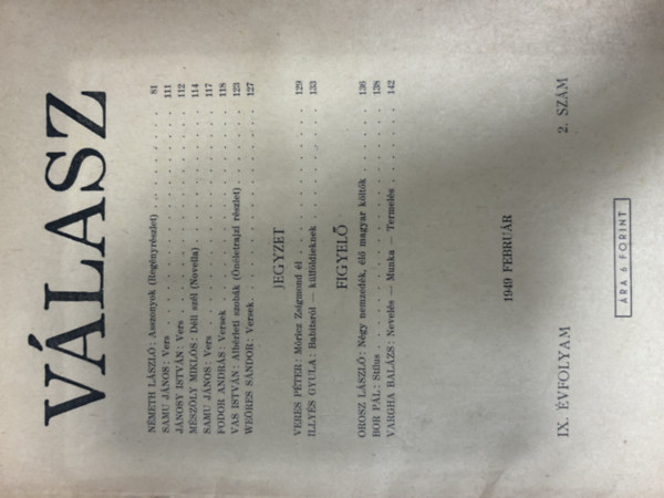 V�lasz - 1949 febru�r, IX: �vfolyam 2. sz�m