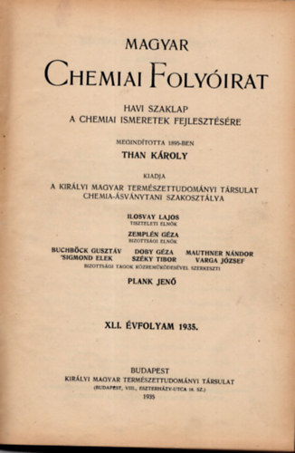Magyar chemiai folyirat 1935.,1936., 1941. 1-12. (teljes vfolyamok, egybektve)