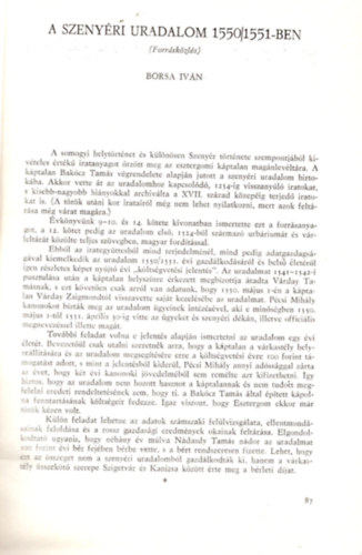 Borsa Iv�n - A szeny�ri uradalom 1550/1551-ben - K�l�nlenyomat a Somogy megye m�ltj�b�l lev�lt�ri �vk�nyv 16. sz.