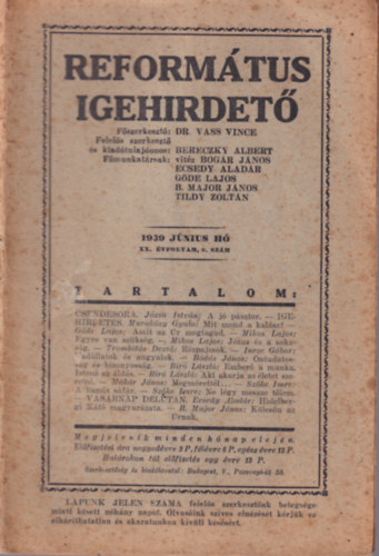 Reformtus igehirdet 1939 jnius XX. vf. 6.szm