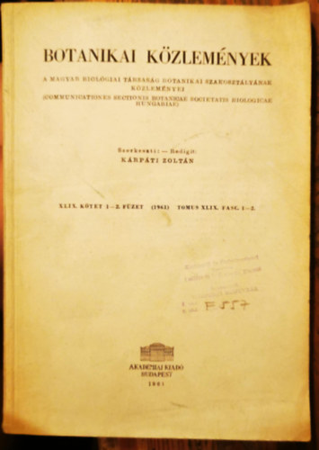 Acta Botanica - A Magyar Tudomnyos Akadmia botanikai kzlemnyei (Tomus XLIX., Fasciculi 1-2.)