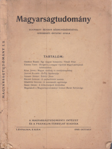 Magyars�gtudom�ny (I. �vfolyam 3. sz�m - 1942. okt�ber)