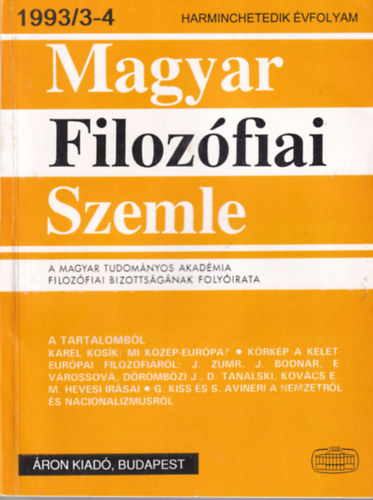 Magyar Filozfiai Szemle 1993/3-4 (37. vf.)