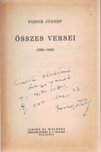 Fodor Jzsef sszes versei ( 1922-1942 )