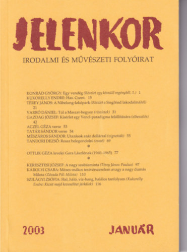 Jelenkor - Irodalmi s mvszeti folyirat - 2003. janur