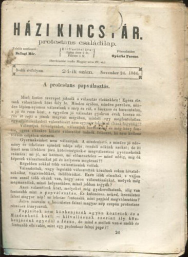 Hzi kincstr. Protestns csaldi lap. 5-dik vfolyam. 24-ik szm. November 24. 1864.