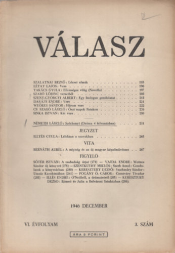 Illys Gyula  (szerk.) - Vlasz VI. vf. 3. szm 1946 december