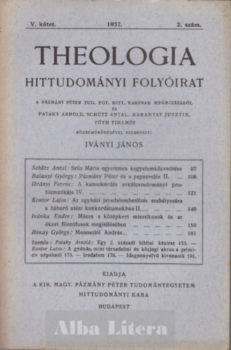 Theologia hittudomnyi folyirat V. ktet 1937. 2. szm