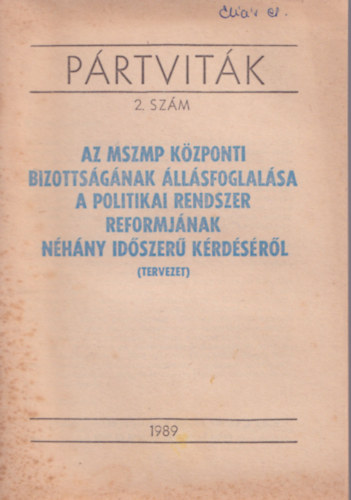 Prtvitk 2. szm - Az MSZMP Kzponti Bizottsgnak llsfoglalsa a politikai rendszer reformjnak nhny idszer krdsrl (tervezet) 1989