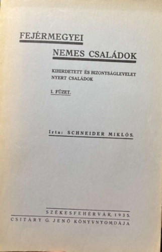 Fej�rmegyei Nemesi Csal�dok 1. f�zet