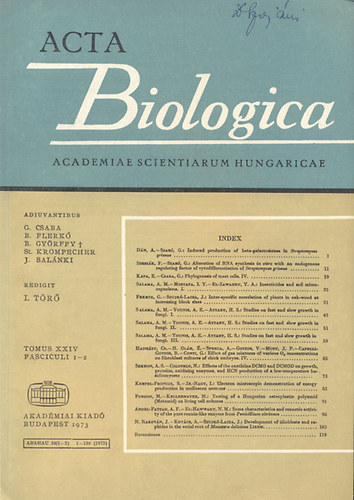 Acta Biologica (A Magyar Tudomnyos Akadmia biolgiai kzlemnyei)- Tomus XXIV., Fasciculi 1-2.